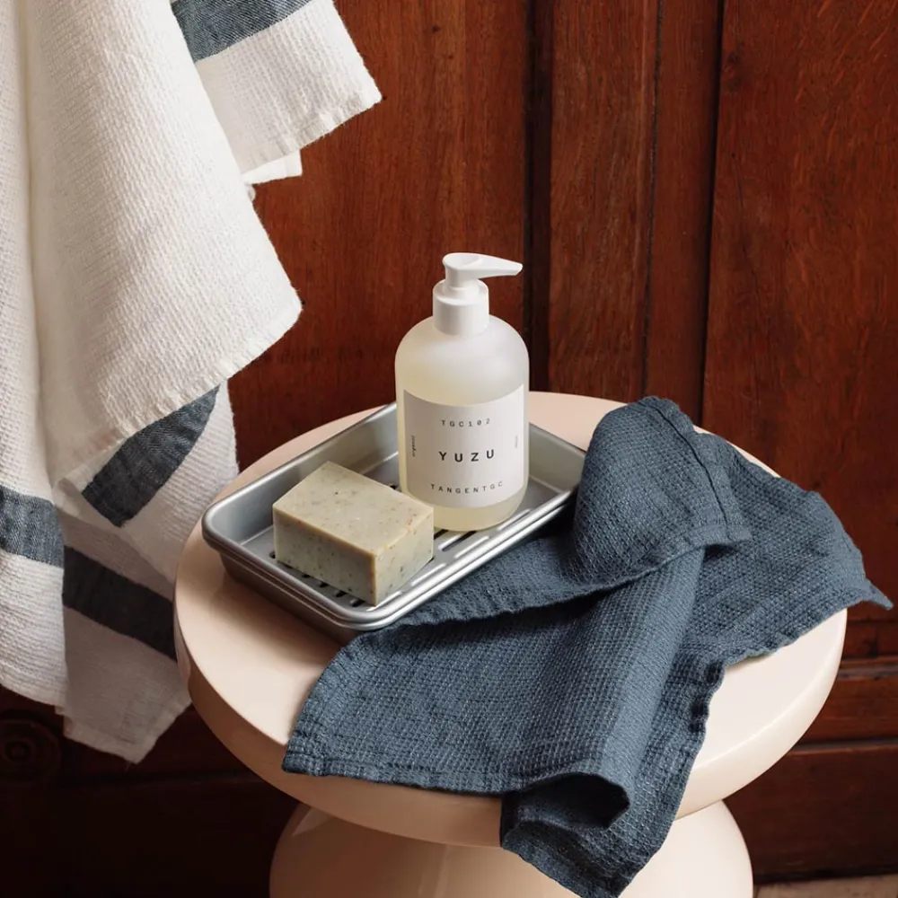 Fashion 200 LINTEX Serviette de bain invité en lin - Nid d'abeille - Bleu Pétrole BleuPétrole