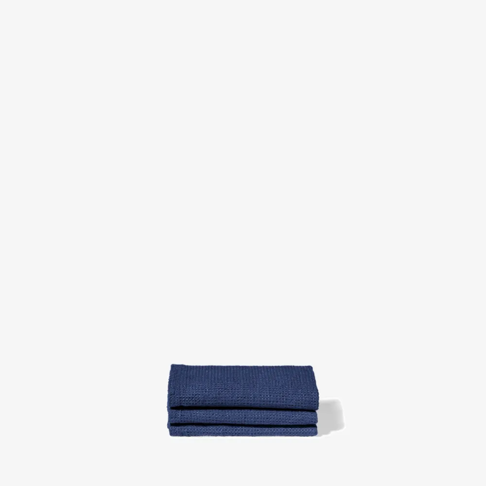 Outlet 200 LINTEX Serviette de bain invité en lin - Nid d'abeille - Bleu Shibori BleuShibori