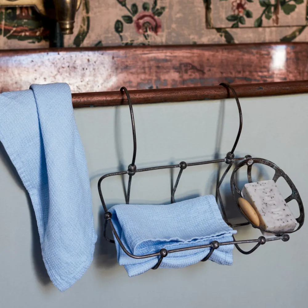 Store 200 LINTEX Serviette de bain invité en lin - Nid d'abeille - Bleu Tyrrhénien BleuThyreneen