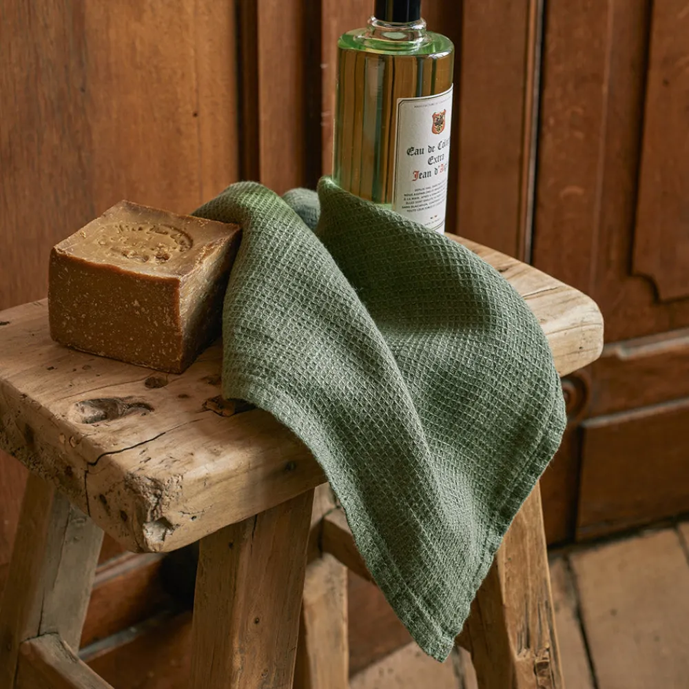 Online 200 LINTEX Serviette de bain invité en lin - Nid d'abeille - Vert d'Anduze Vertd'Anduze