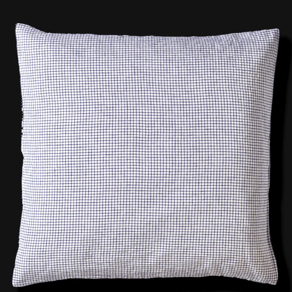 Online 200 LINTEX Taie d'oreiller en lin lavé - Carreaux Bleu Shibori CarreauxBleuShibori