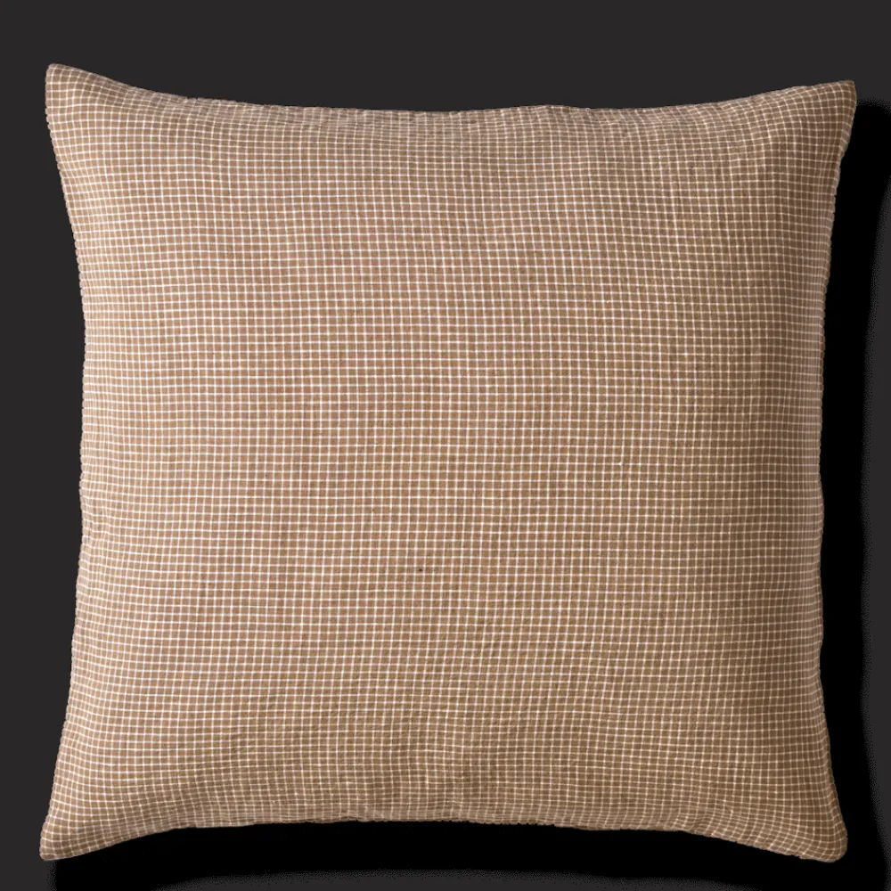 Best 200 LINTEX Taie d'oreiller en lin lavé - Carreaux Brun Cha Iro CarreauxBrunChaIro