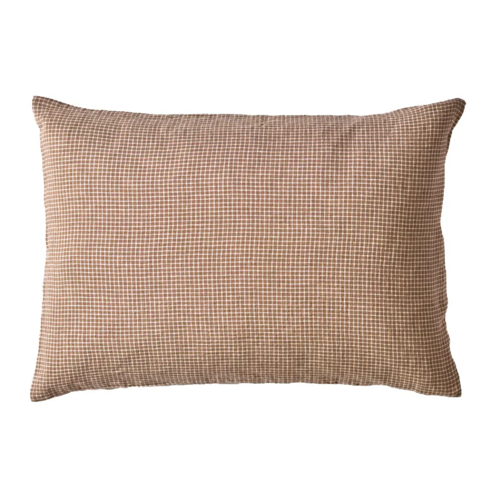 Best 200 LINTEX Taie d'oreiller en lin lavé - Carreaux Brun Cha Iro CarreauxBrunChaIro