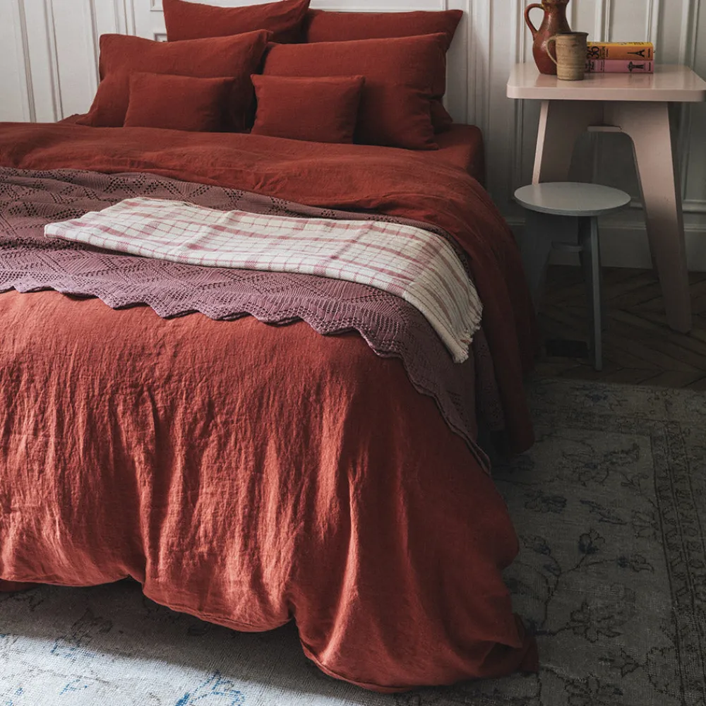 Fashion 200 LINTEX Taie d'oreiller en lin lavé - Rouge Bourbon