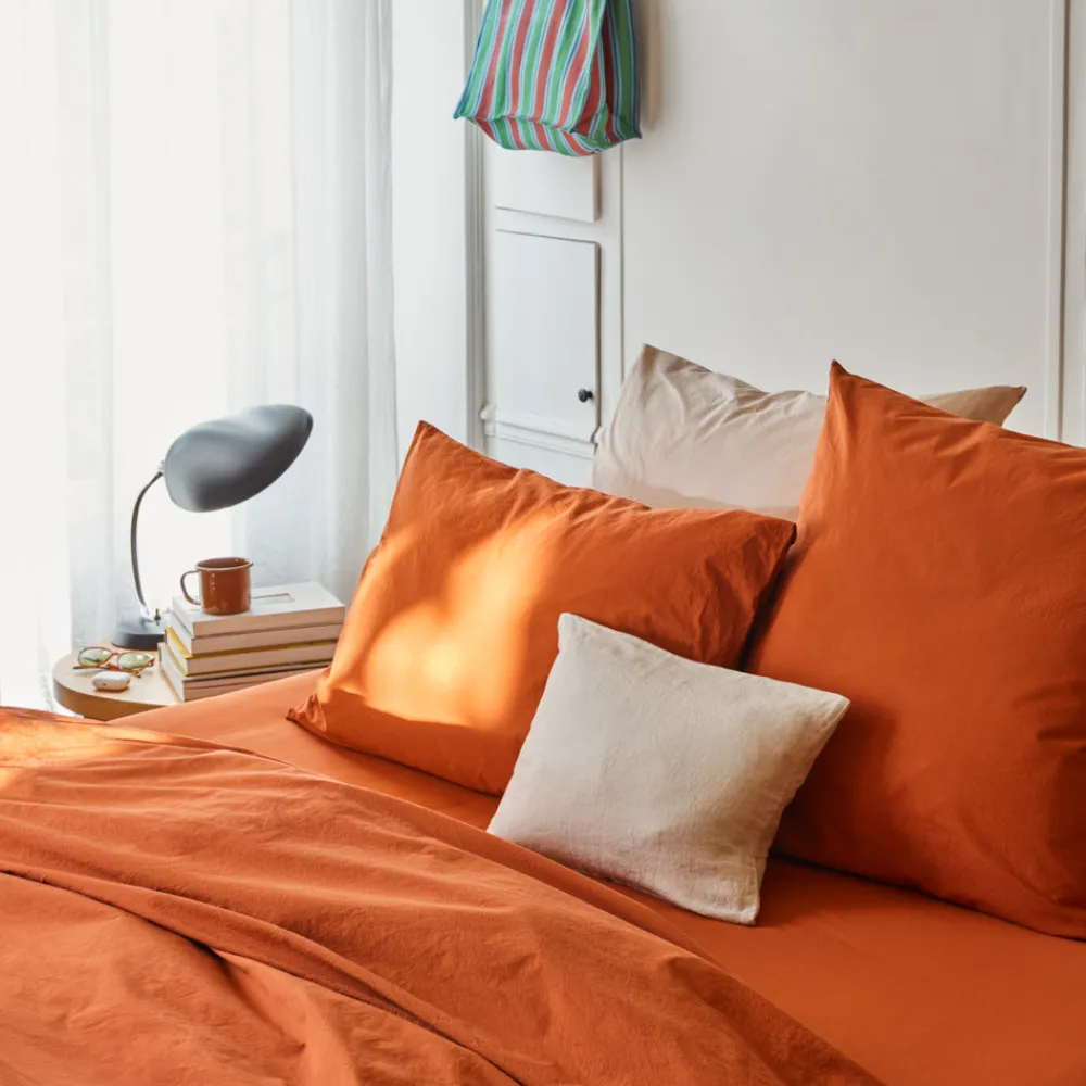 Online 1700 COTEX Taie d'oreiller en percale de coton - Rouge Ocre RougeOcre