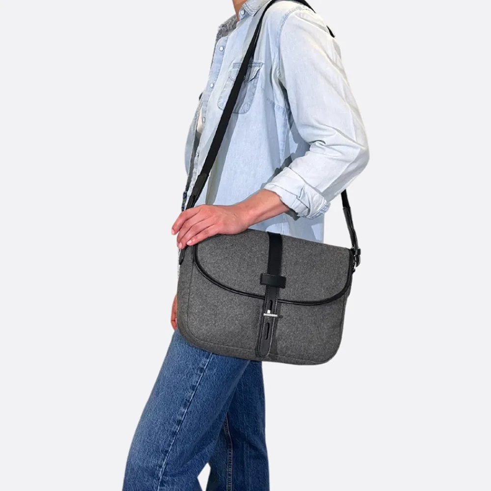 Best Sale THYRS - Besace Drap de Laine - Anthracite