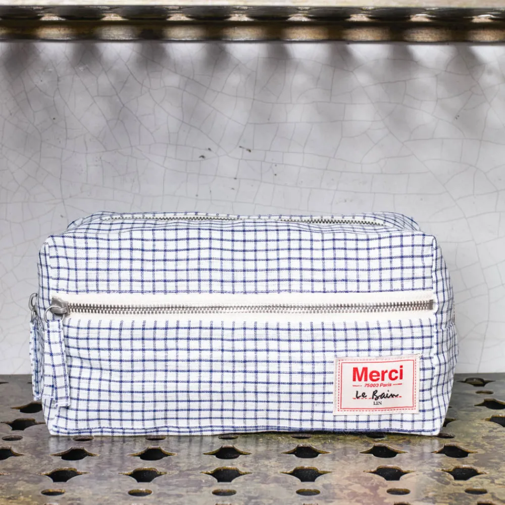 Cheap 200 LINTEX Trousse de toilette en lin lavé - Carreaux Bleu Shibori CarreauxBleuShibori