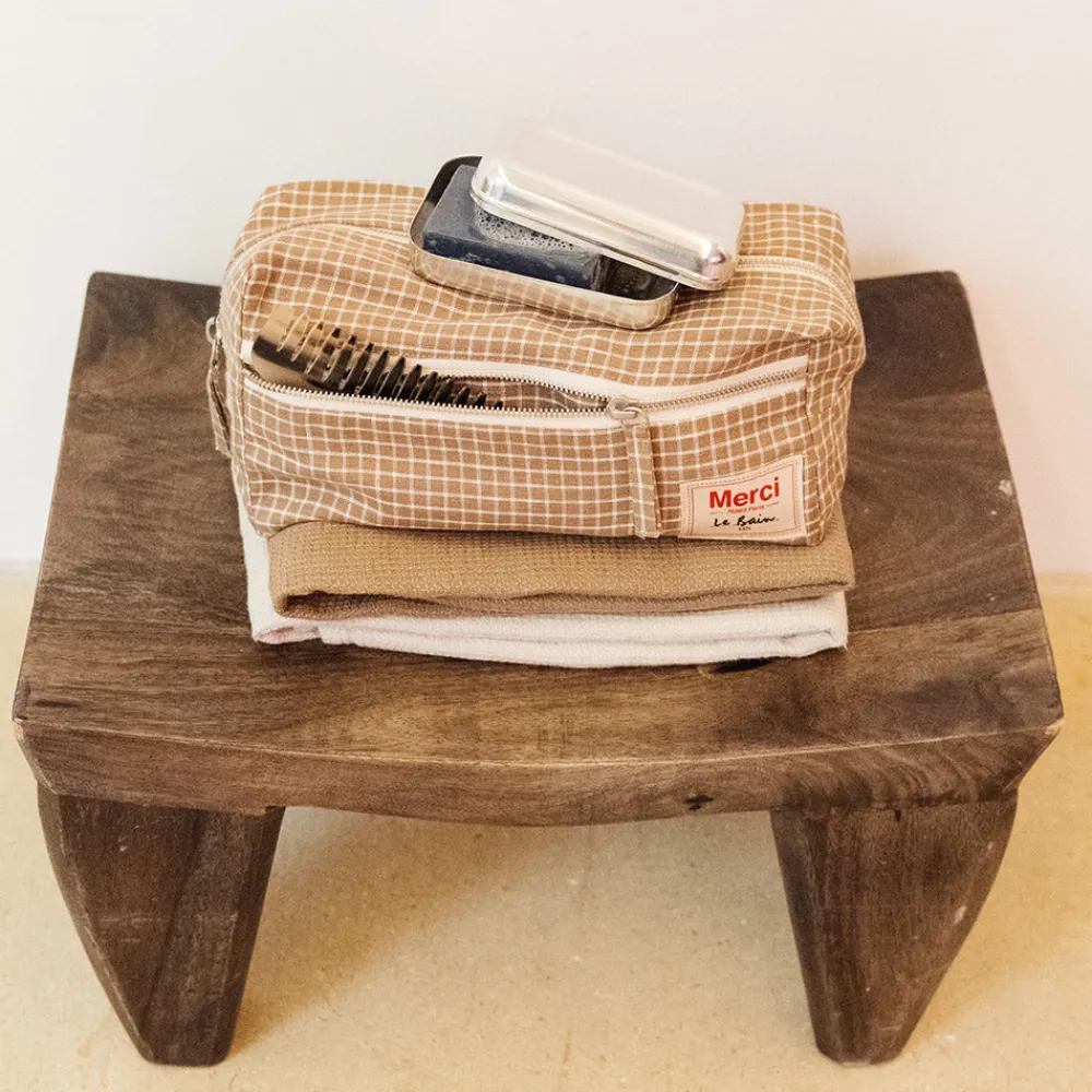 Sale 200 LINTEX Trousse de toilette en lin lavé - Carreaux Brun Cha Iro CarreauxBrunChaIro