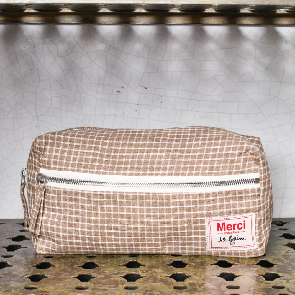 Sale 200 LINTEX Trousse de toilette en lin lavé - Carreaux Brun Cha Iro CarreauxBrunChaIro