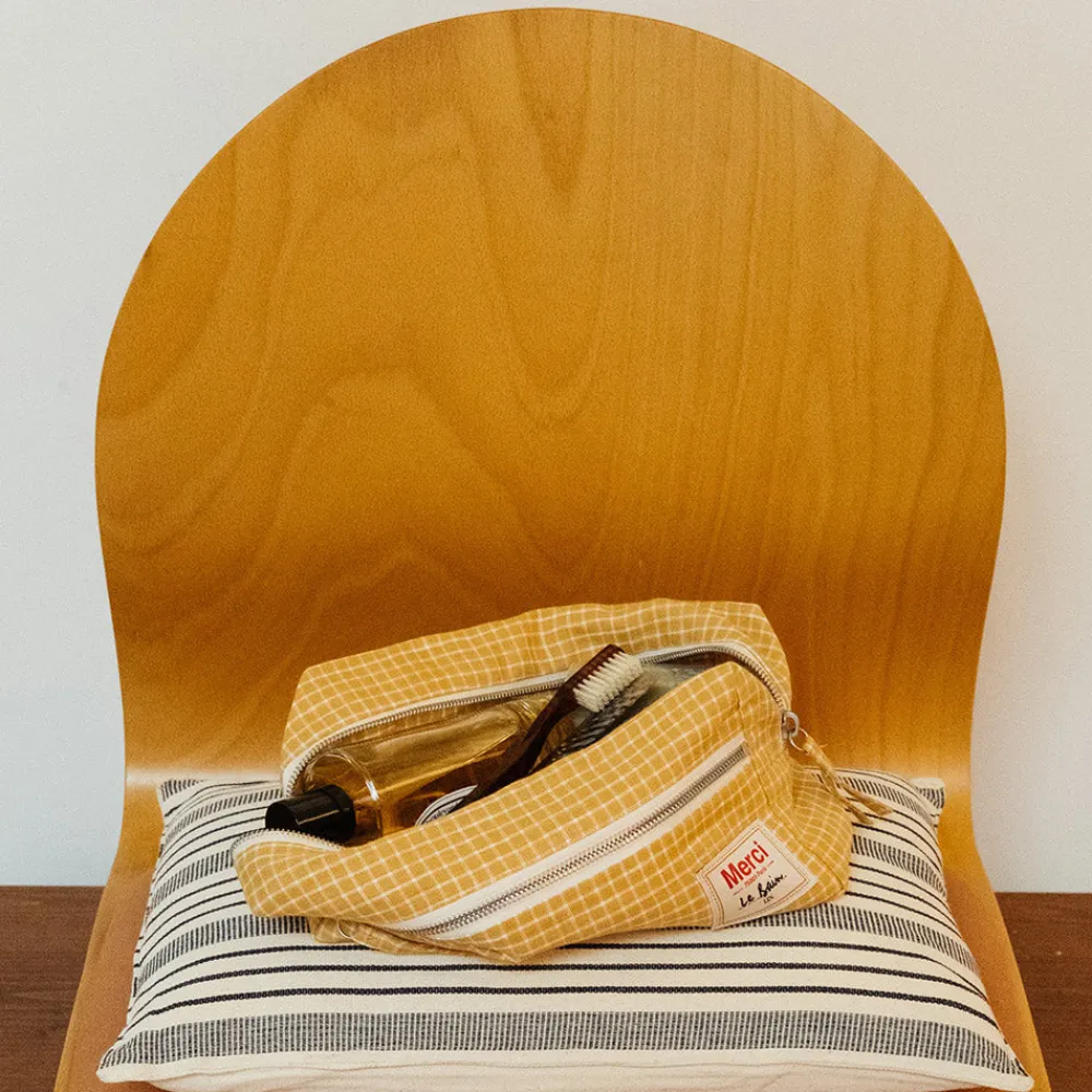 New 200 LINTEX Trousse de toilette en lin lavé - Carreaux Jaune Asahi CarreauxJauneAsahi