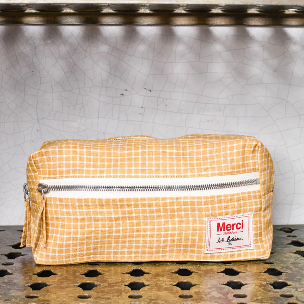 New 200 LINTEX Trousse de toilette en lin lavé - Carreaux Jaune Asahi CarreauxJauneAsahi