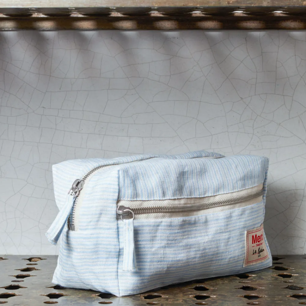 Discount 200 LINTEX Trousse de toilette en lin lavé - Rayures Chemise Bleu Tyrrhénien