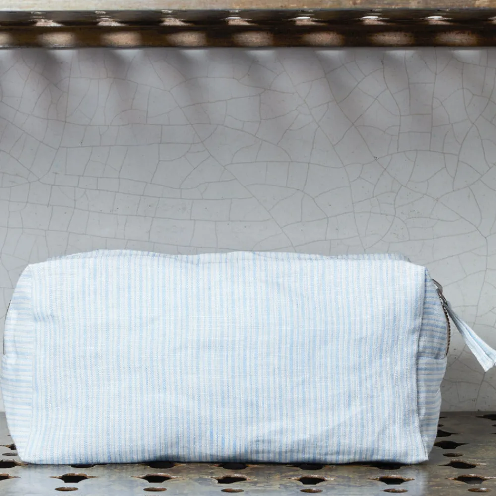 Discount 200 LINTEX Trousse de toilette en lin lavé - Rayures Chemise Bleu Tyrrhénien