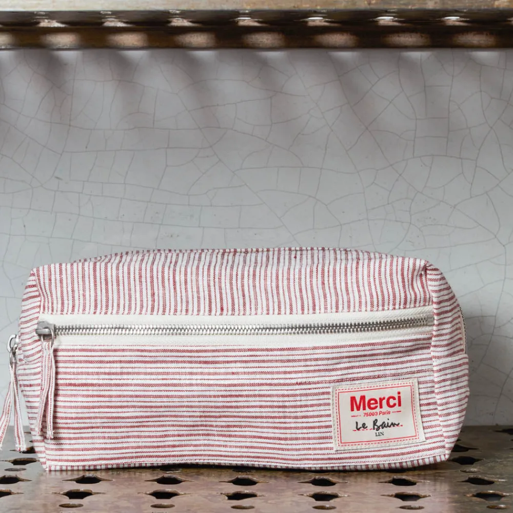 Sale 200 LINTEX Trousse de toilette en lin lavé - Rayures Chemise Rouge Pompei