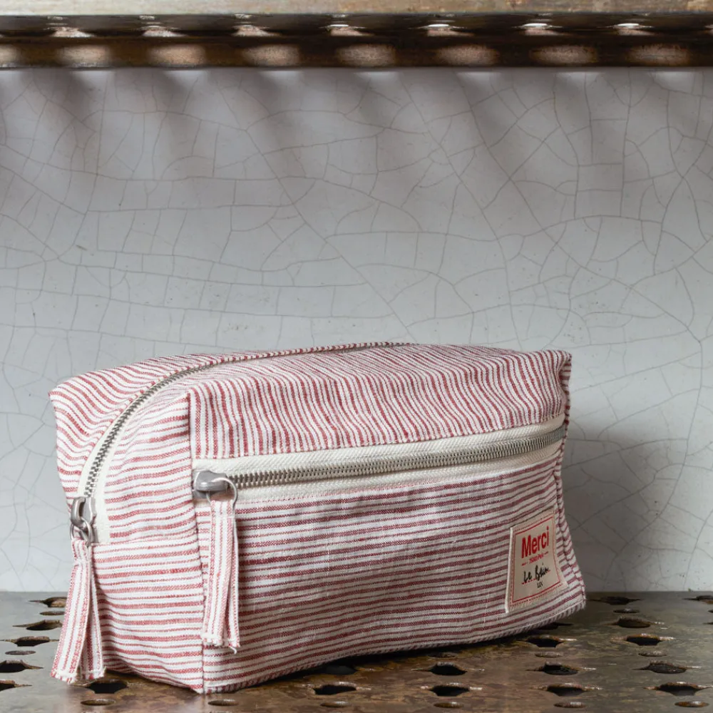 Sale 200 LINTEX Trousse de toilette en lin lavé - Rayures Chemise Rouge Pompei